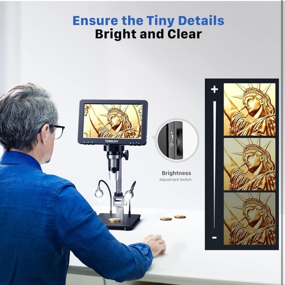 TOMLOV DM9 Pro 7" HDMI Digital Microscope 1200X with IPS Screen, 1080P 16MP Coin - Picture 6 of 7